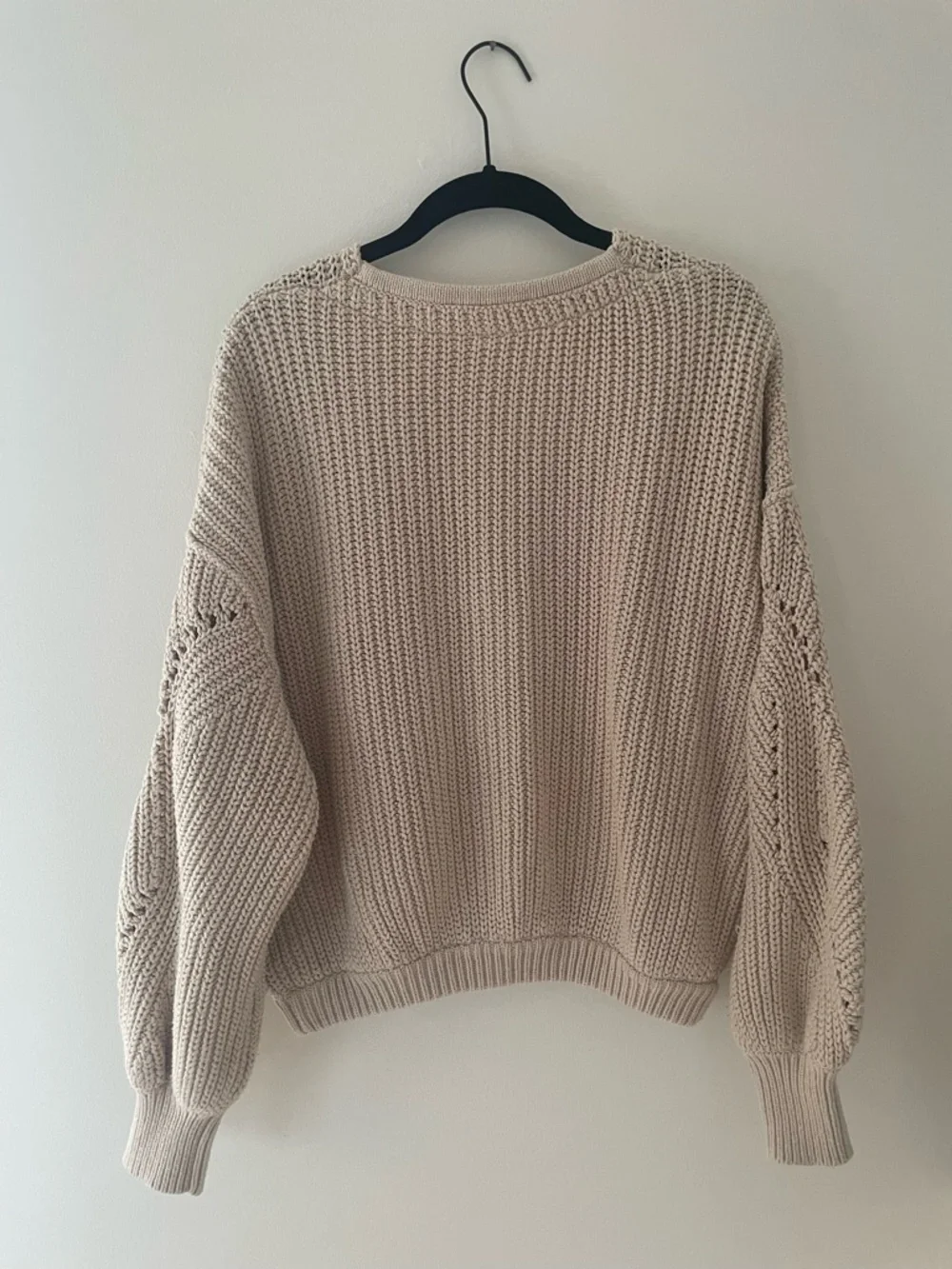Free People Chunky V-Neck Open Stitch Sweater in Light Beige - Picture 2 of 2